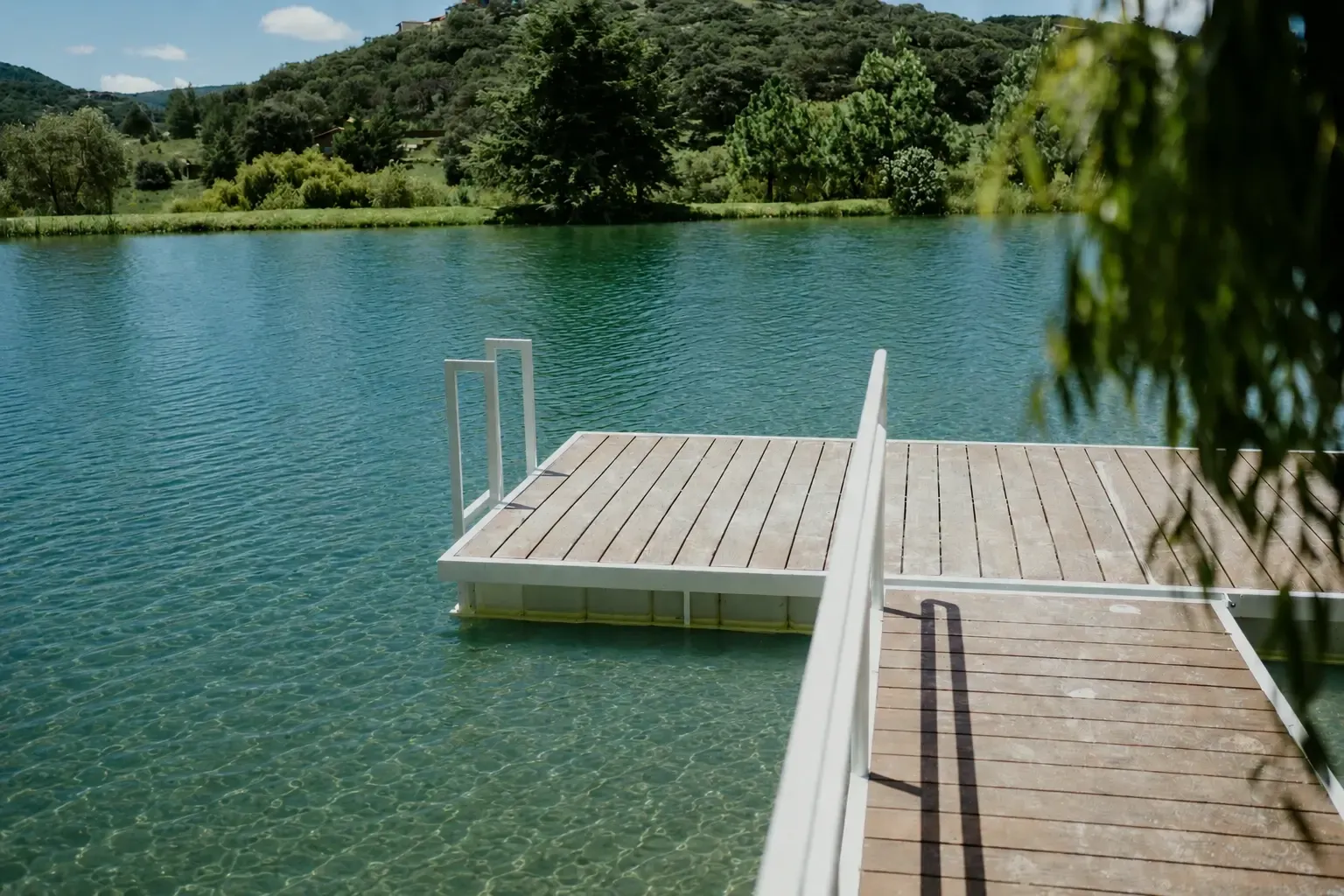 Floating boat dock with foam billets on a Lake of the Ozarks cove in Osage Beach, Missouri